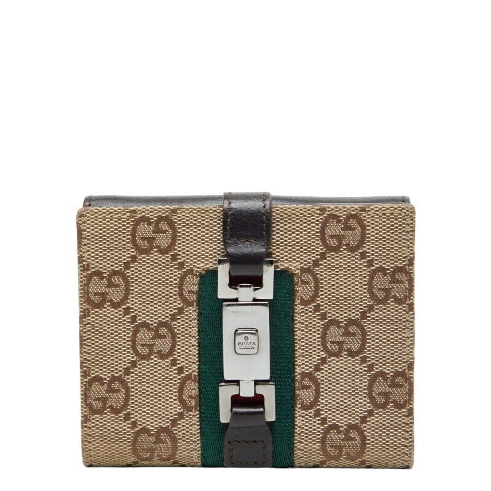 Gucci GG Canvas Jackie Sherry Bi fold Wallet Beige Cream Multicolor Leather